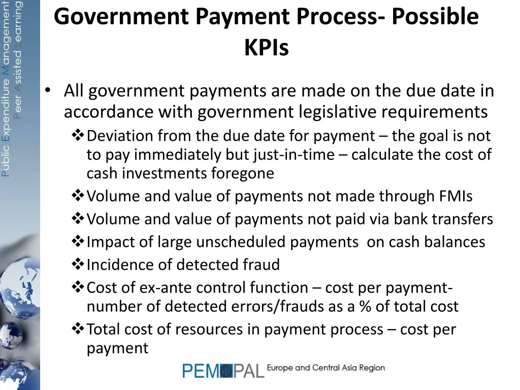 government payment process possible kpis