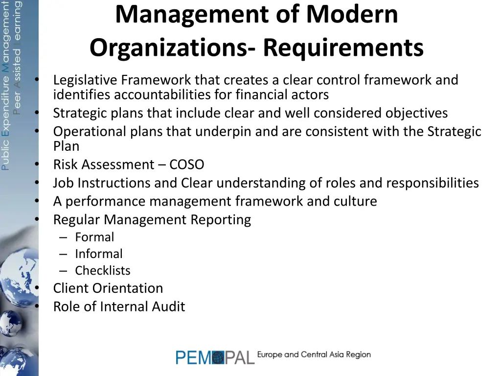 management of modern organizations requirements