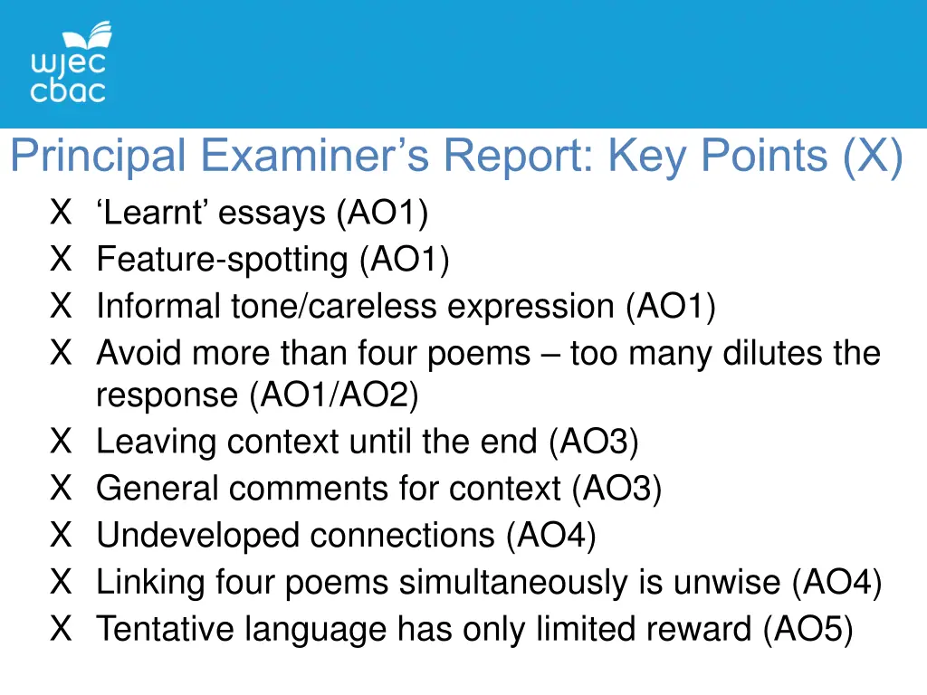 principal examiner s report key points x x learnt