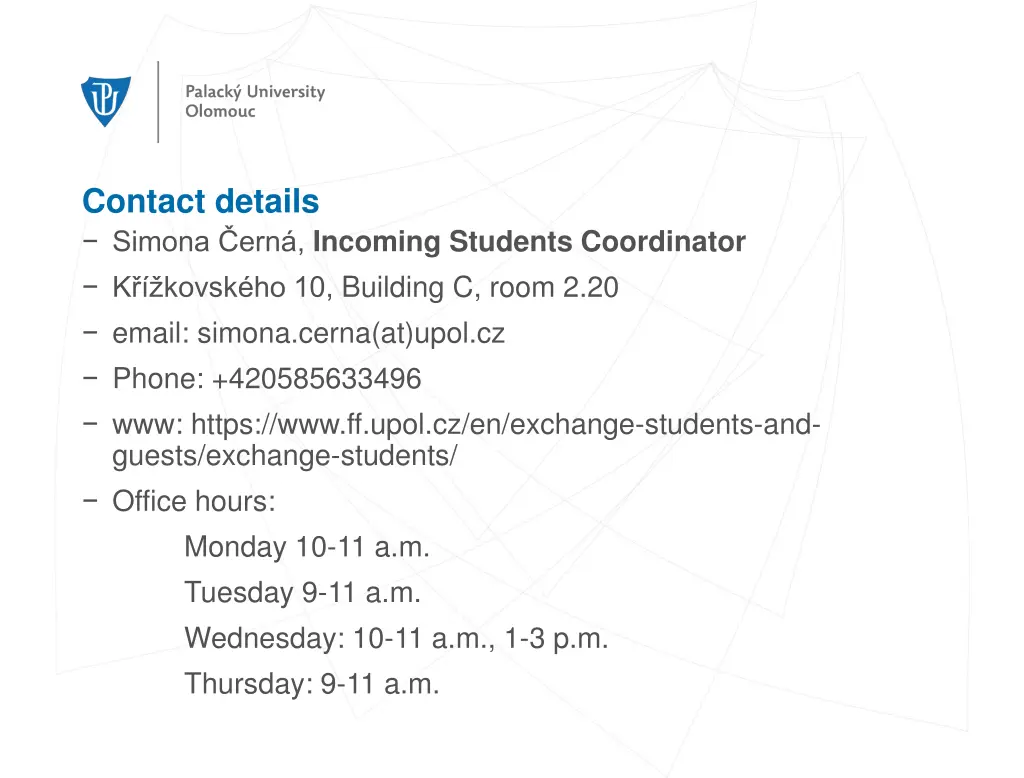 contact details simona ern incoming students