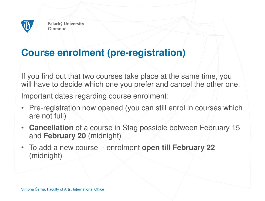 course enrolment pre registration 1