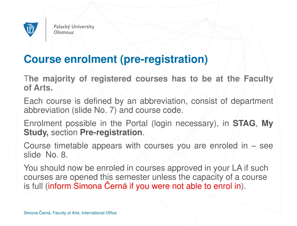 course enrolment pre registration