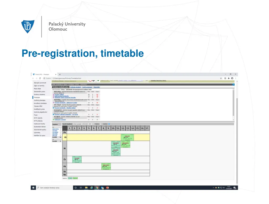 pre registration timetable