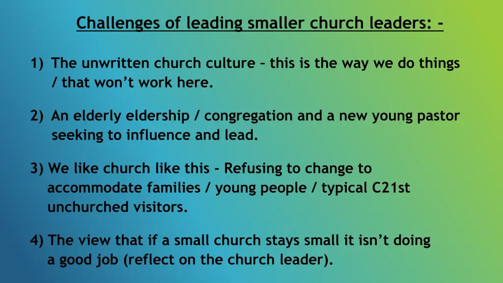 challenges of leading smaller church leaders