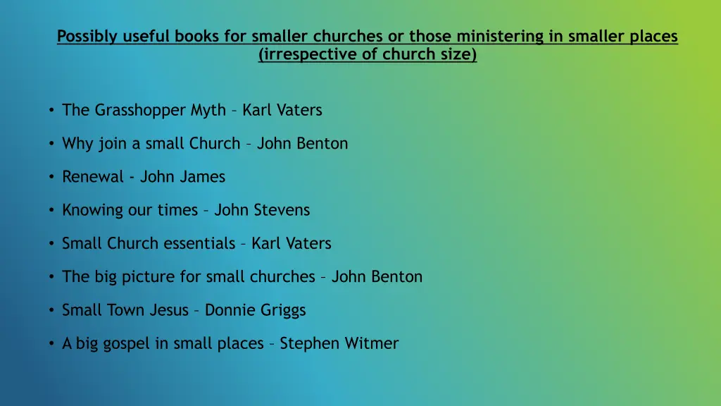 possibly useful books for smaller churches