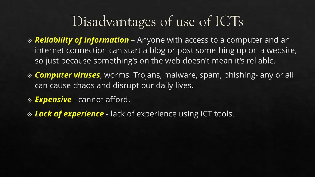 disadvantages of use of icts