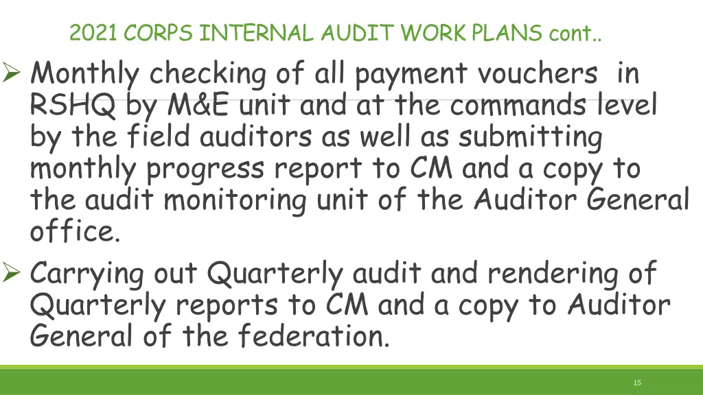 2021 corps internal audit work plans cont monthly 1