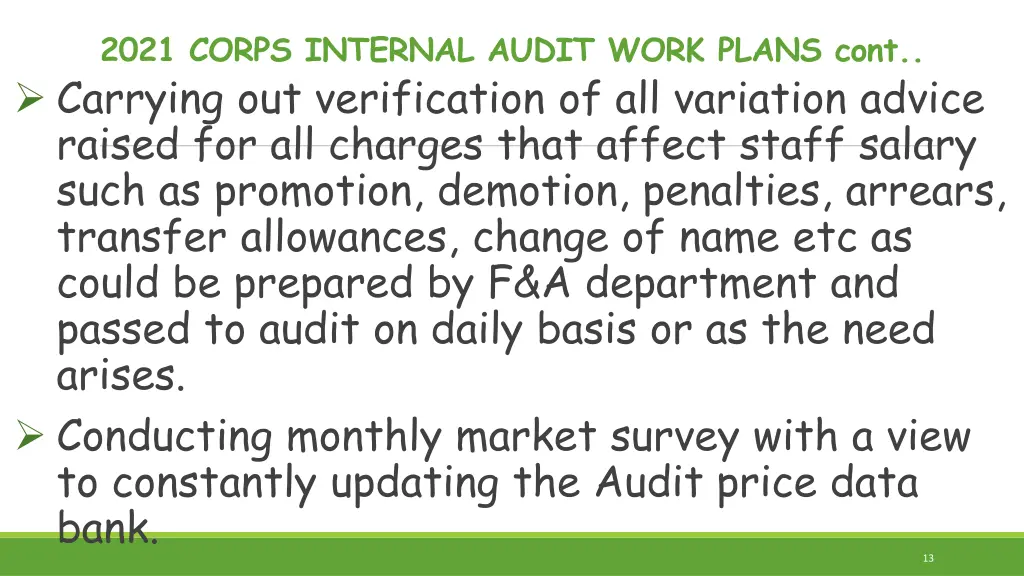 2021 corps internal audit work plans cont