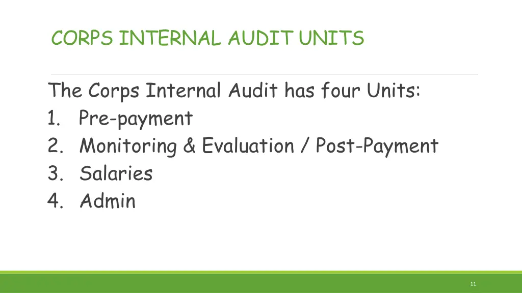 corps internal audit units