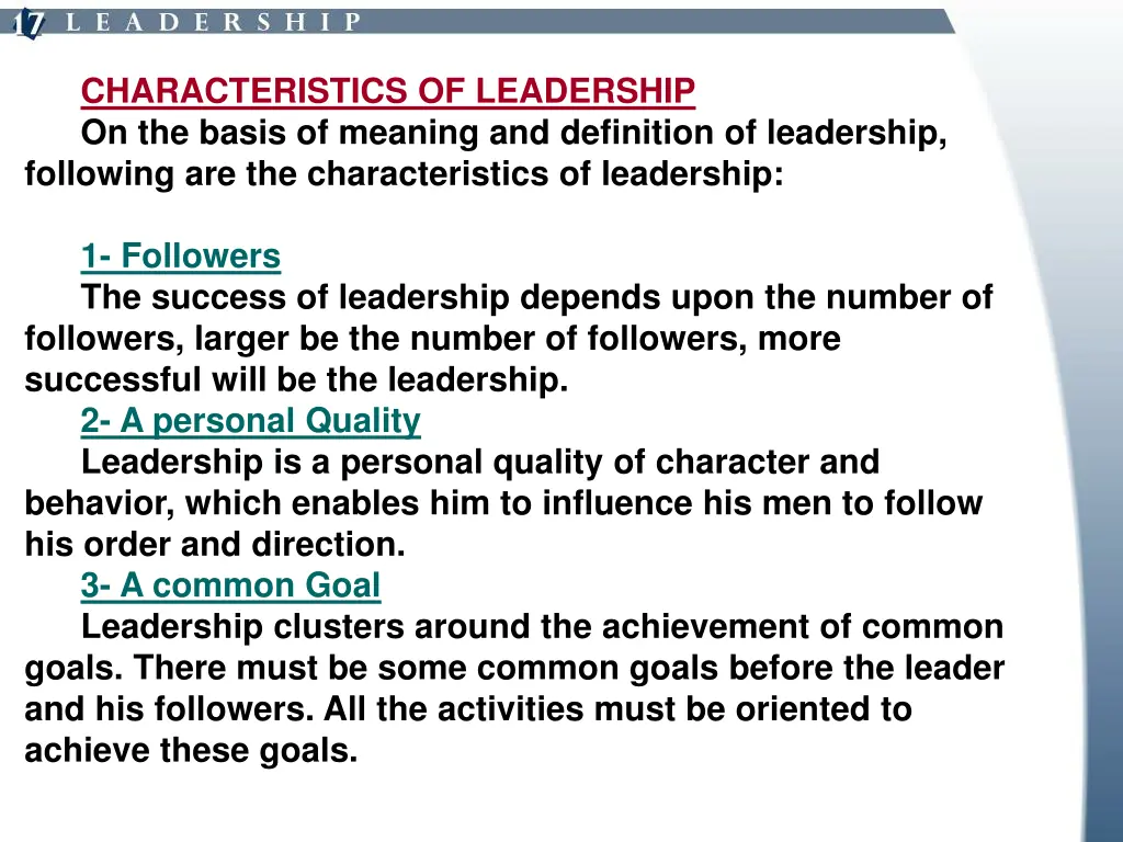 characteristics of leadership on the basis