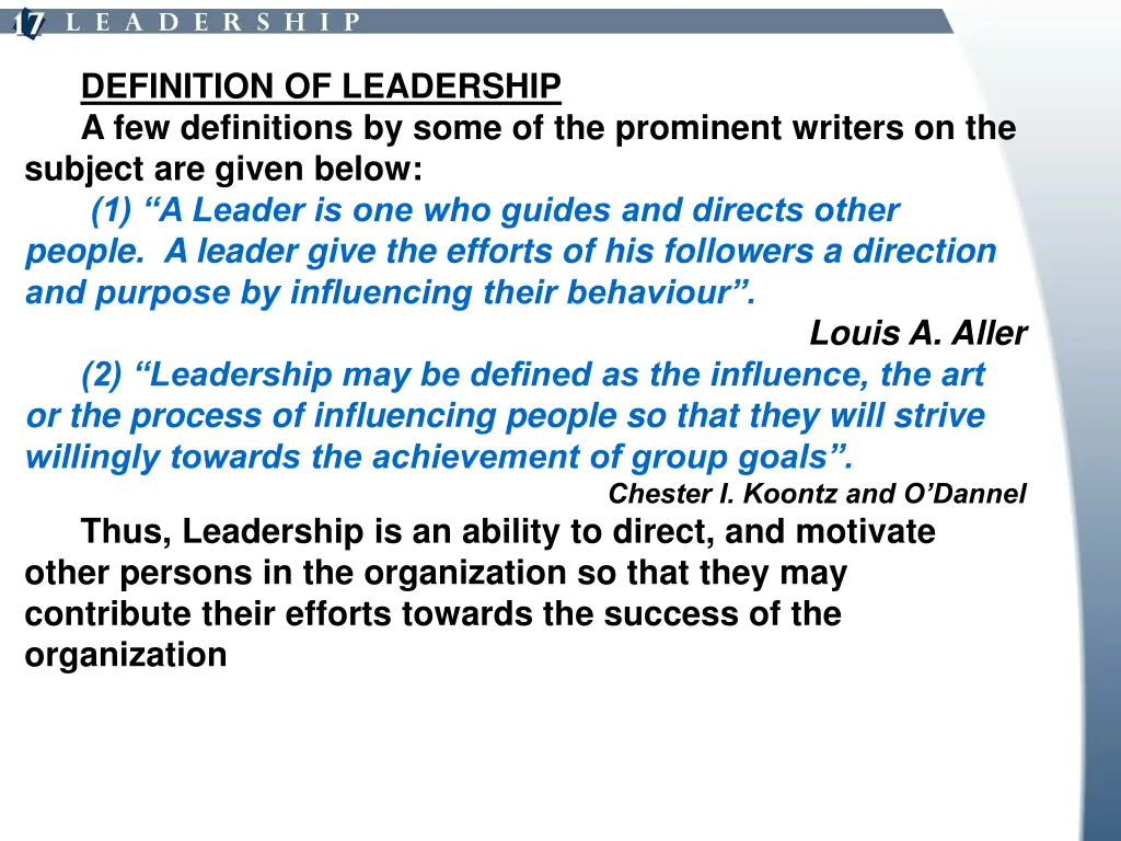 definition of leadership a few definitions