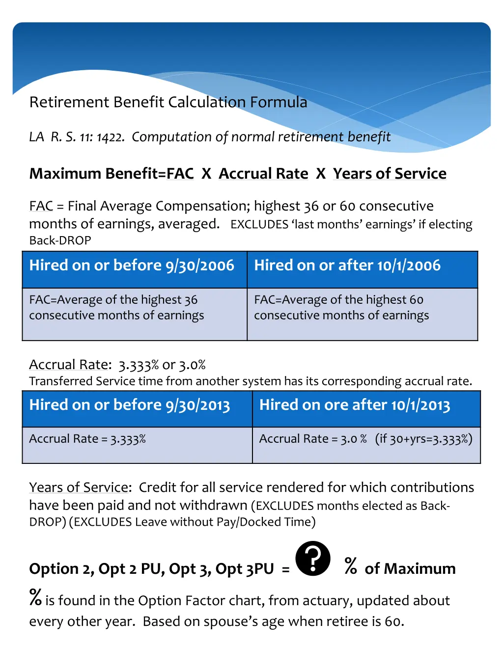 retirement benefit calculation formula