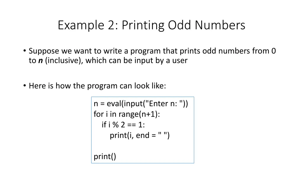 example 2 printing odd numbers