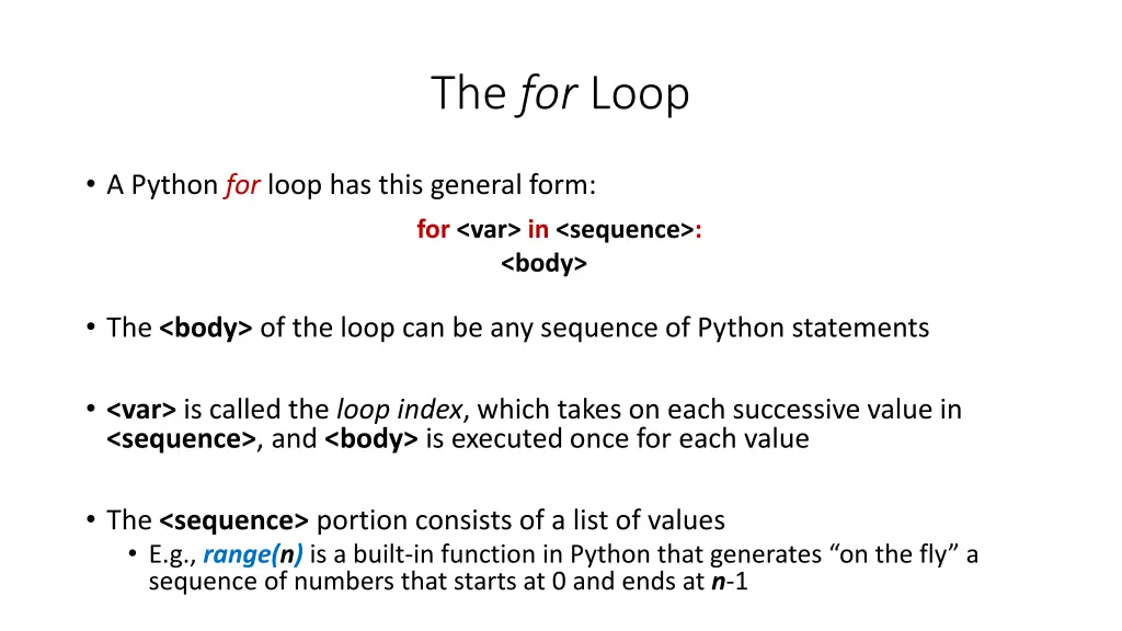 the for loop