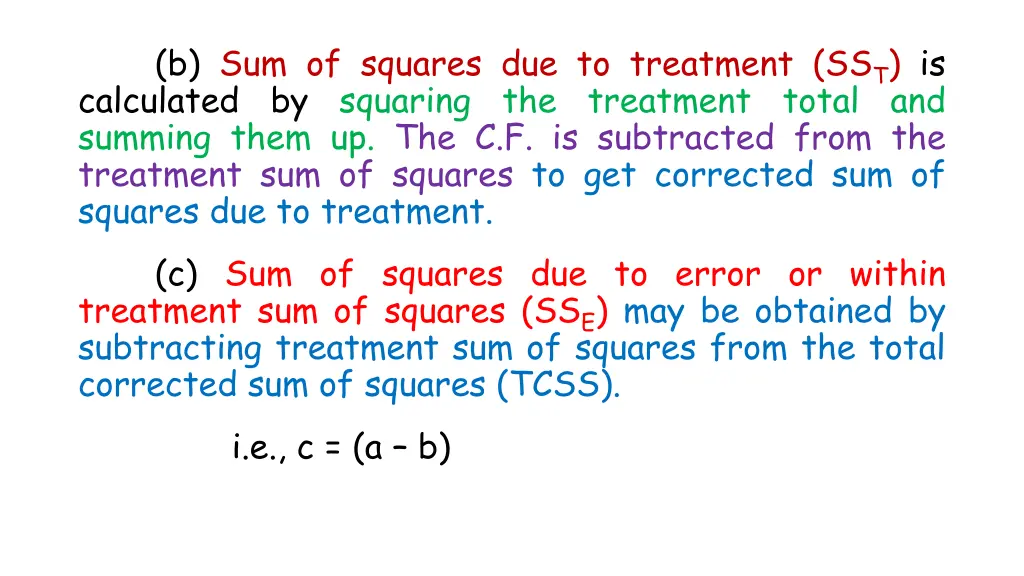 b sum of squares due to treatment