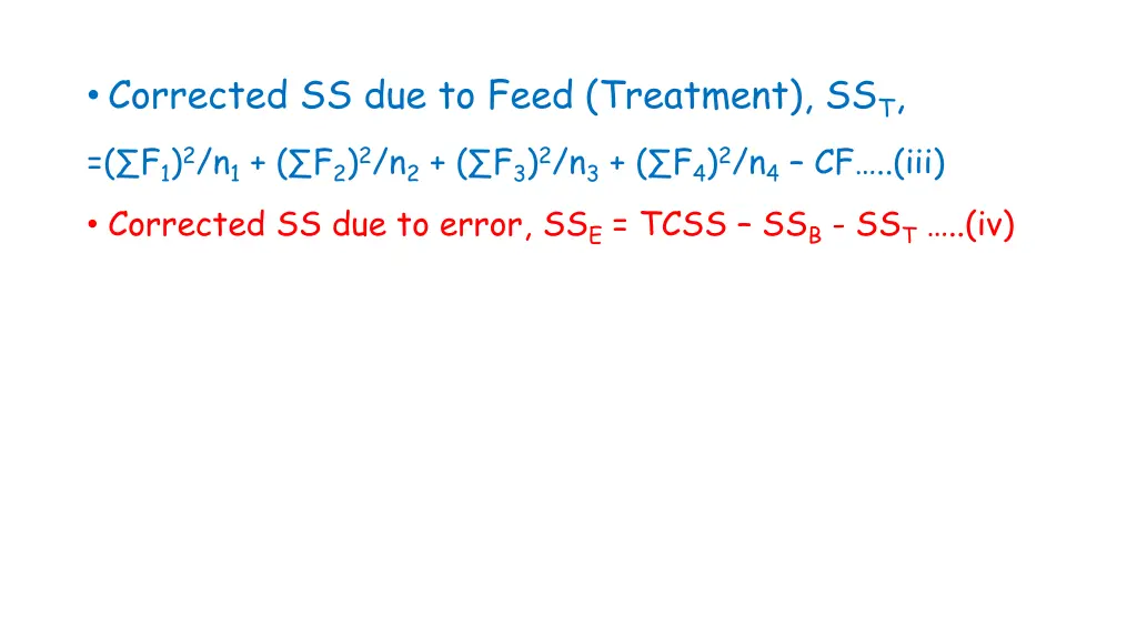 corrected ss due to feed treatment