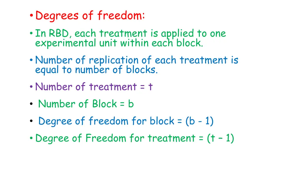 degrees of freedom in rbd each treatment