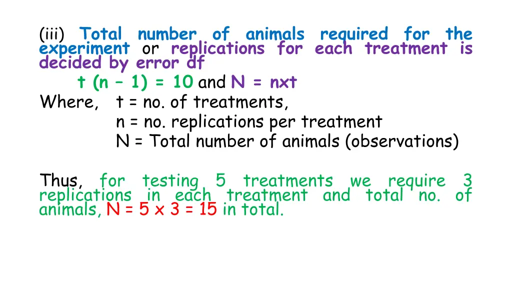 iii total number of animals required