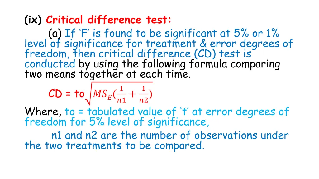 ix critical difference test a if f is found