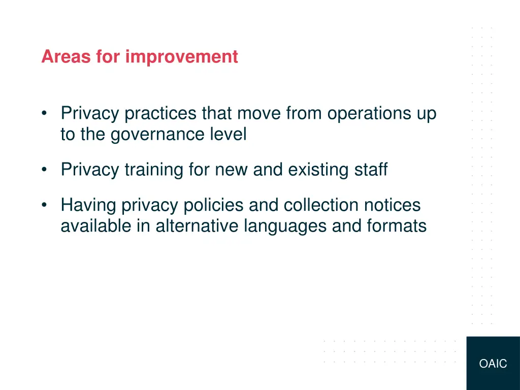 areas for improvement