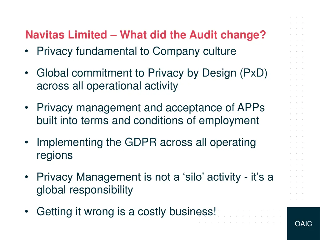 navitas limited what did the audit change privacy