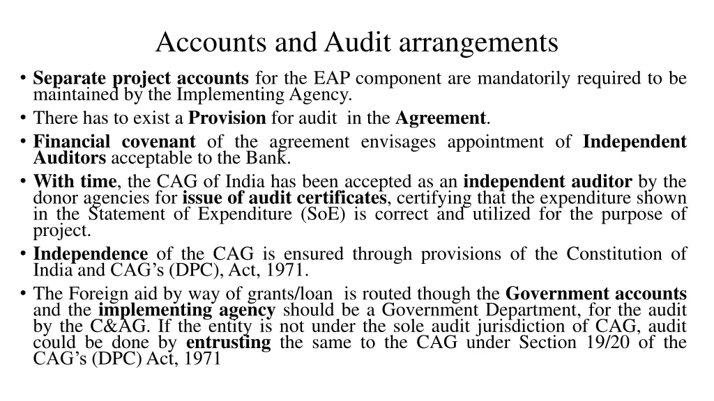 accounts and audit arrangements separate project