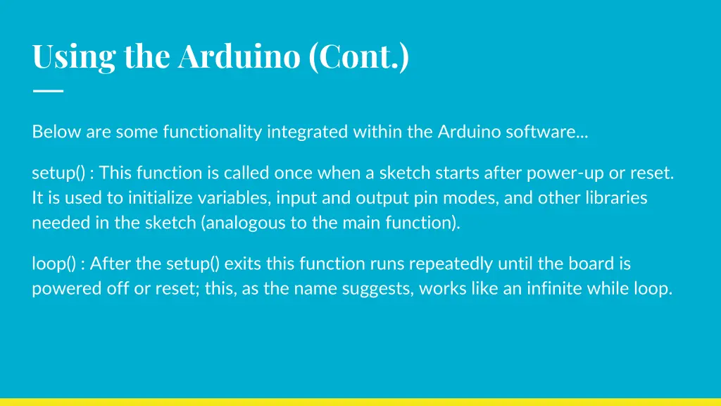 using the arduino cont