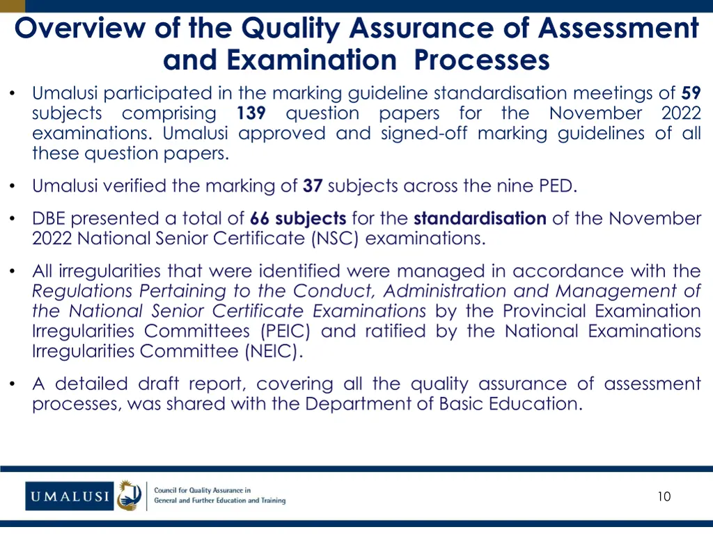 overview of the quality assurance of assessment 1