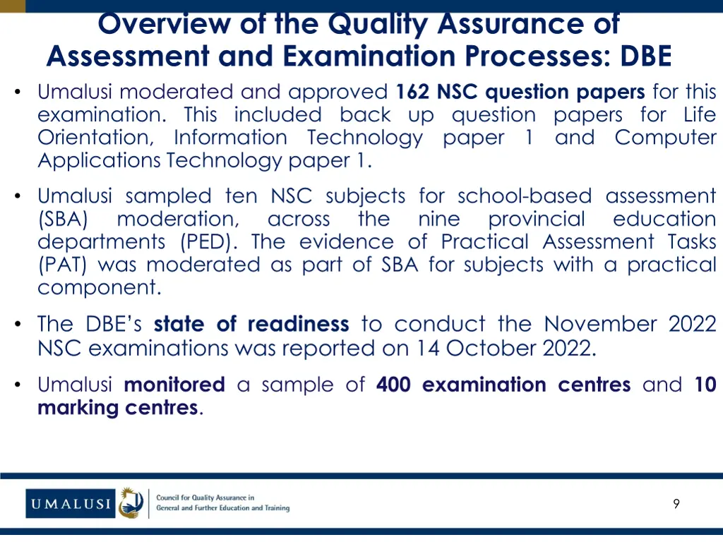 overview of the quality assurance of assessment