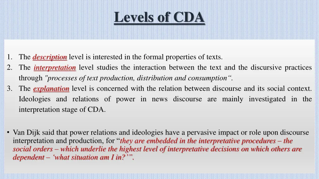 levels of cda