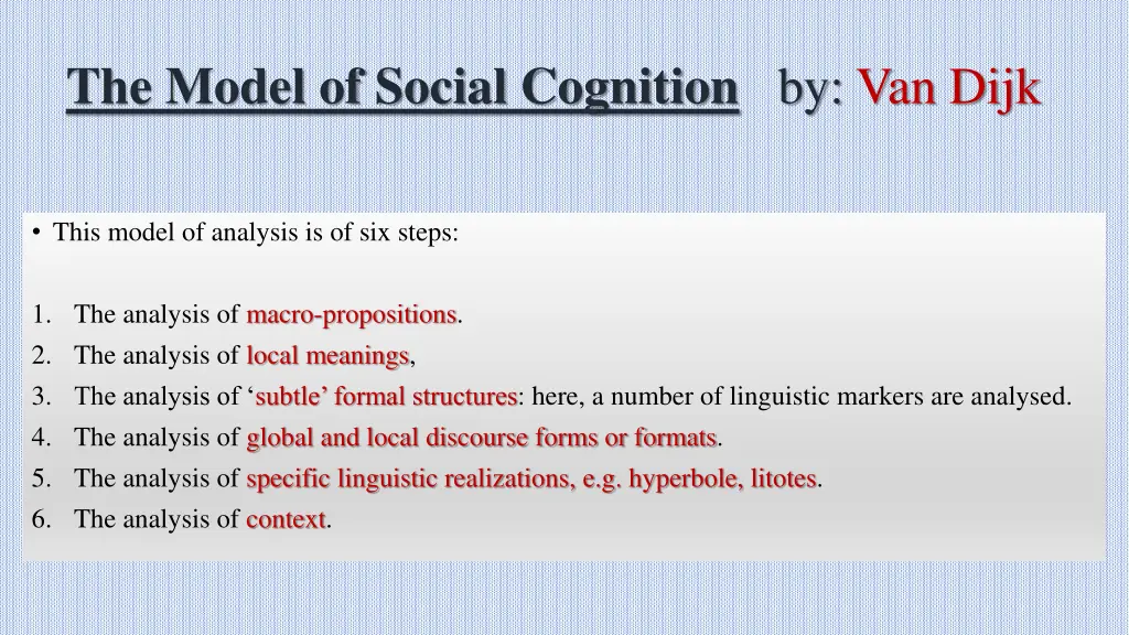 the model of social cognition by van dijk