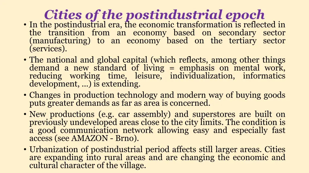 cities of the postindustrial epoch