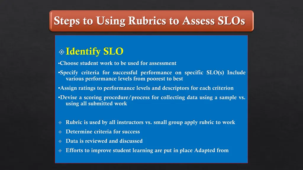 steps to using rubrics to assess slos