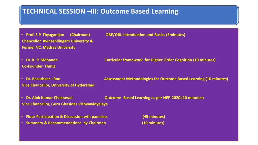 technical session iii outcome based learning