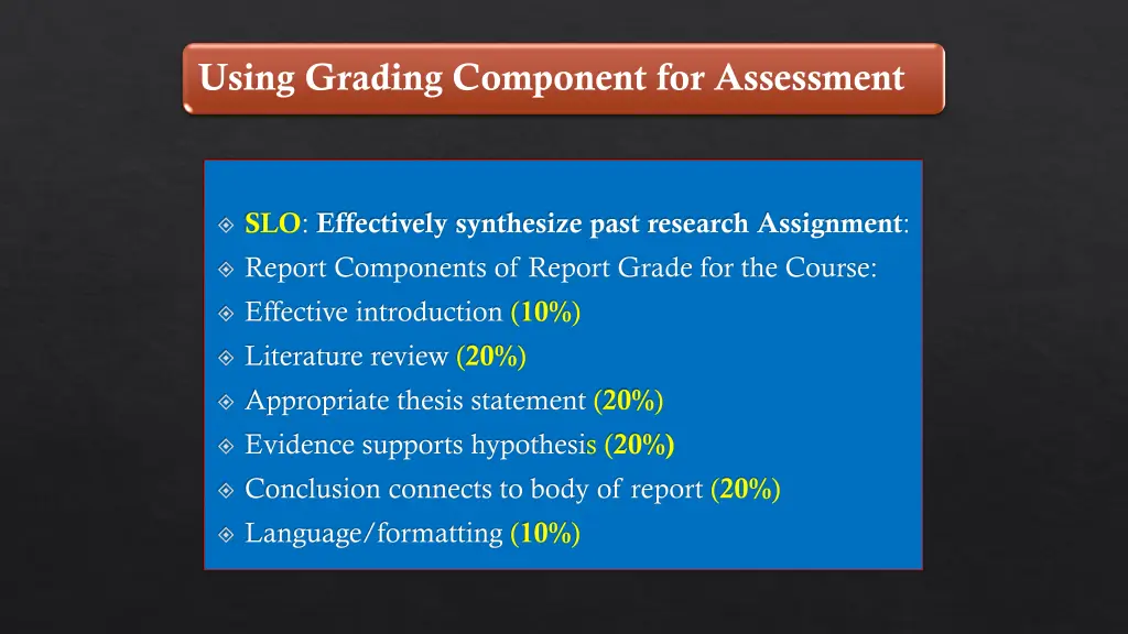 using grading component for assessment