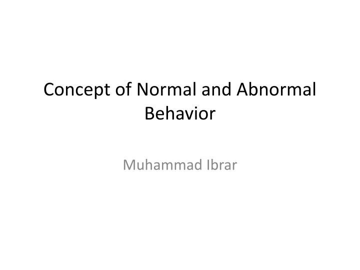 concept of normal and abnormal behavior