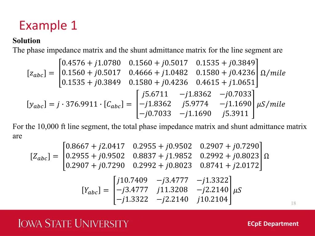 example 1 solution the phase impedance matrix