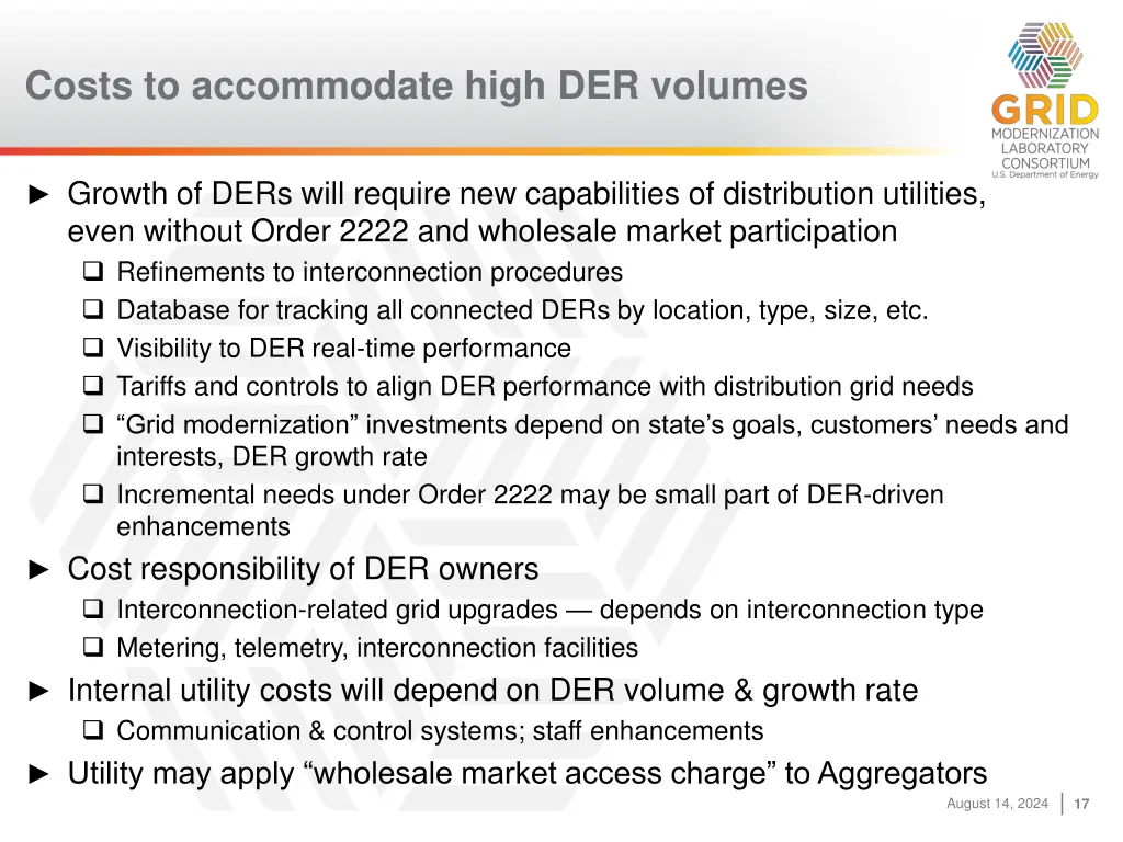 costs to accommodate high der volumes