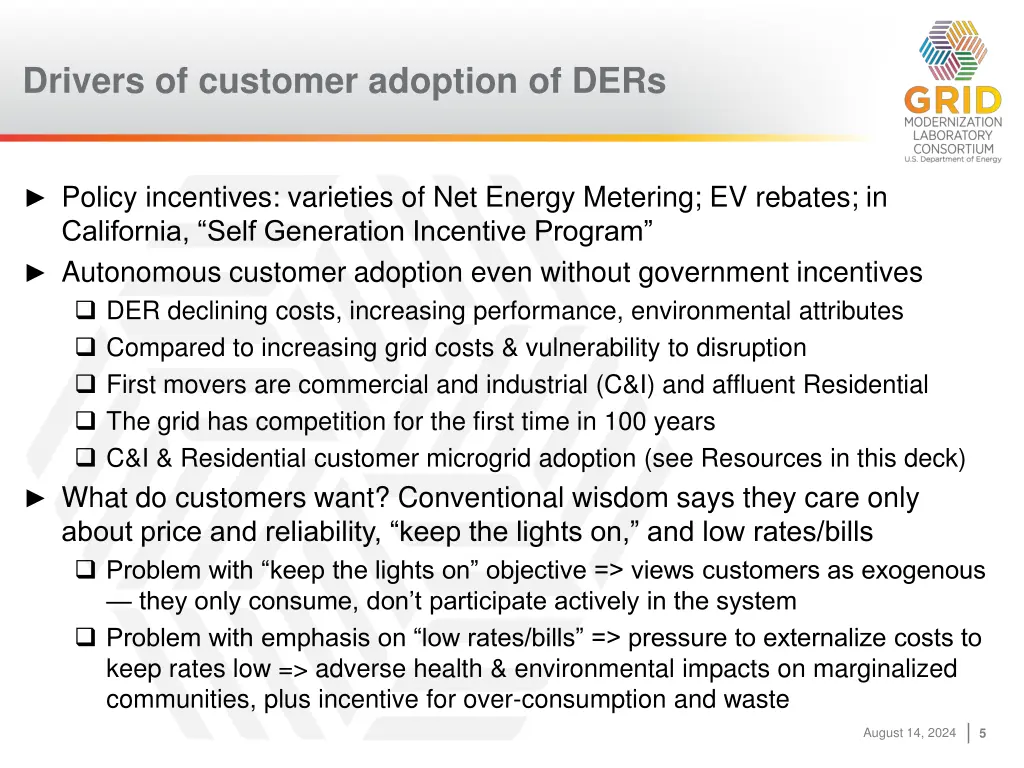 drivers of customer adoption of ders