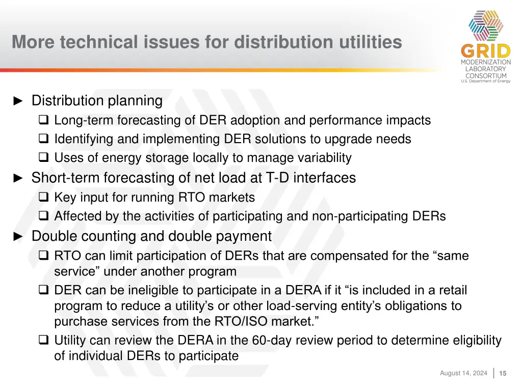 more technical issues for distribution utilities