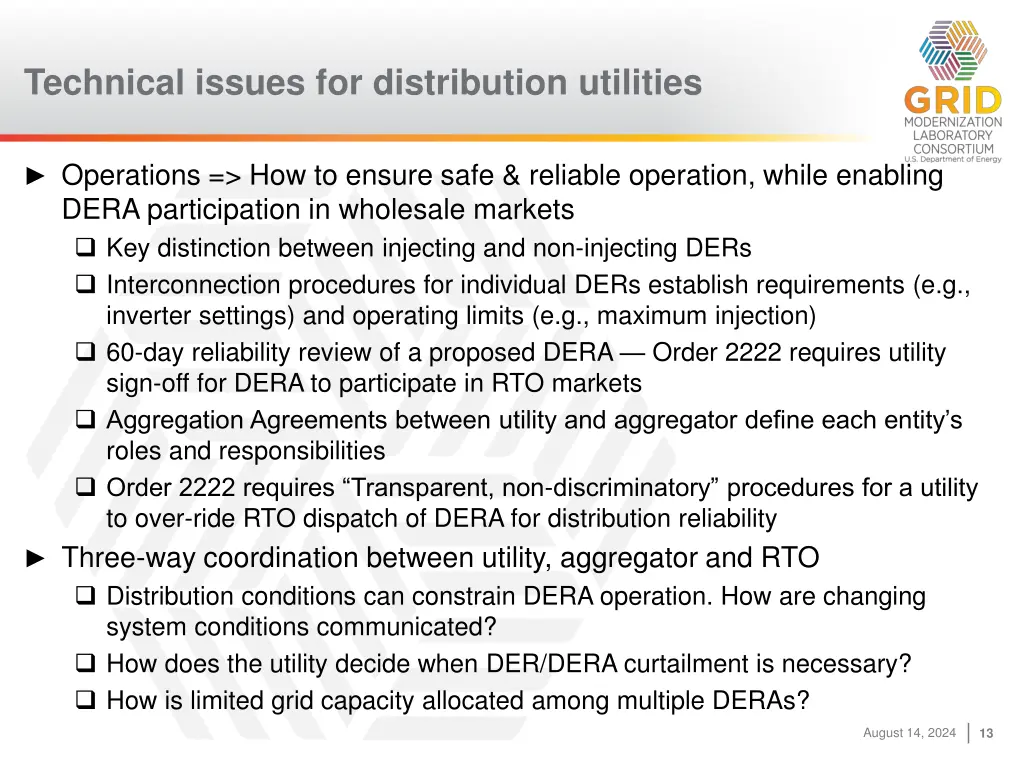 technical issues for distribution utilities