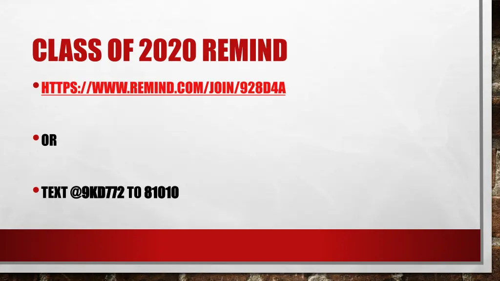 class of 2020 remind https www remind com join