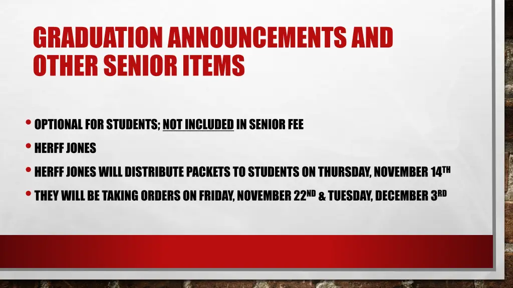 graduation announcements and other senior items