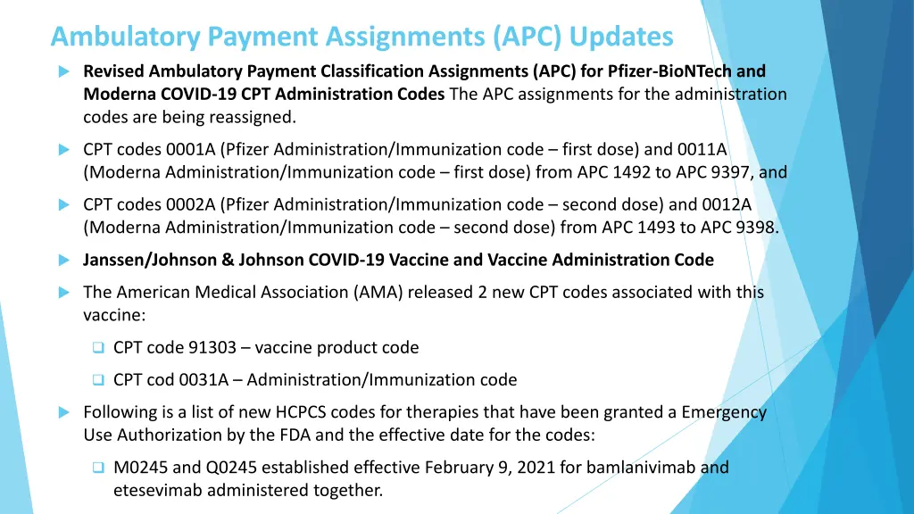 ambulatory payment assignments apc updates