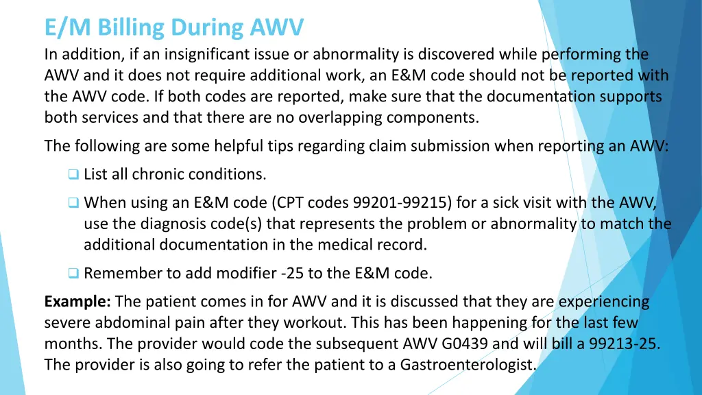 e m billing during awv in addition