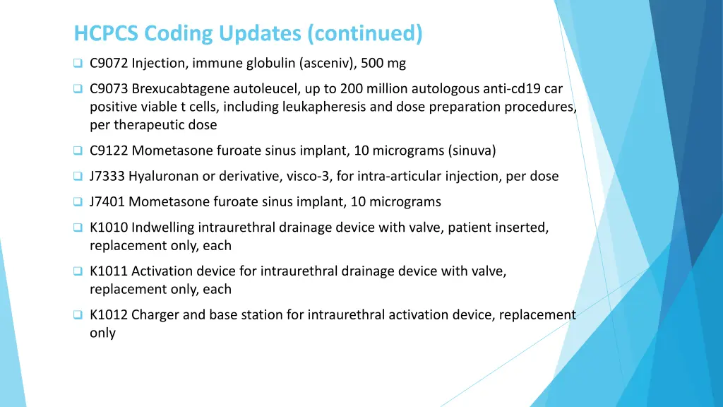 hcpcs coding updates continued 2