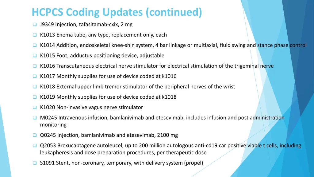 hcpcs coding updates continued