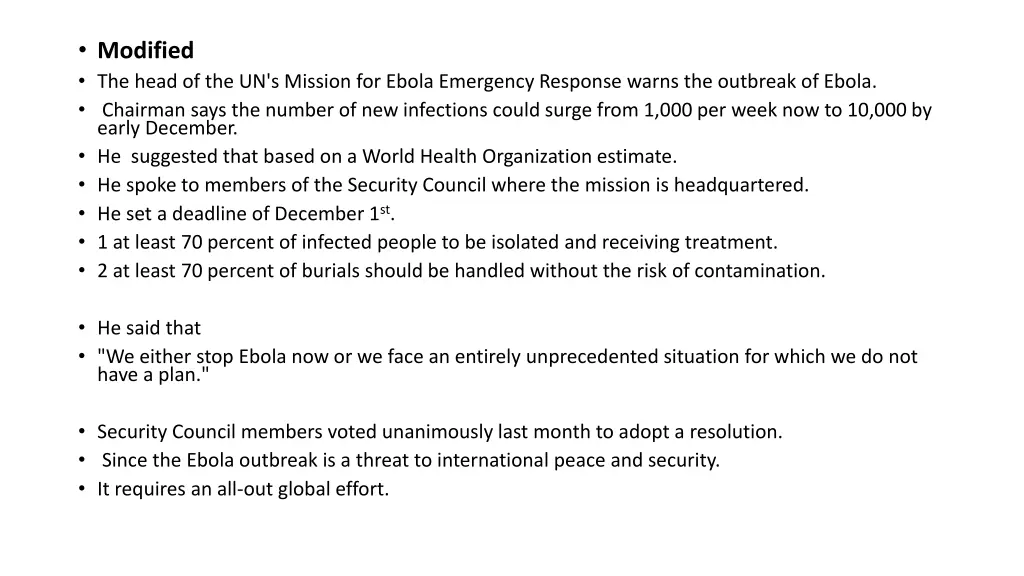 modified the head of the un s mission for ebola