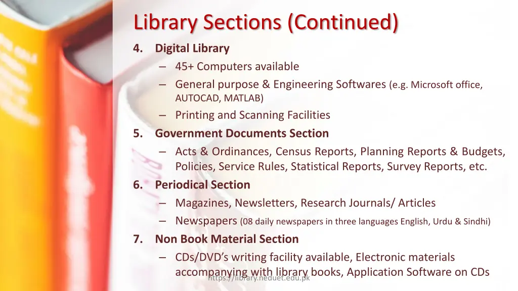 library sections continued