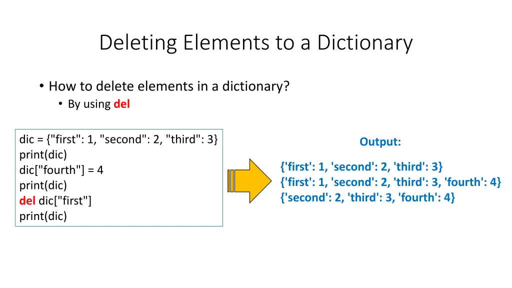 deleting elements to a dictionary